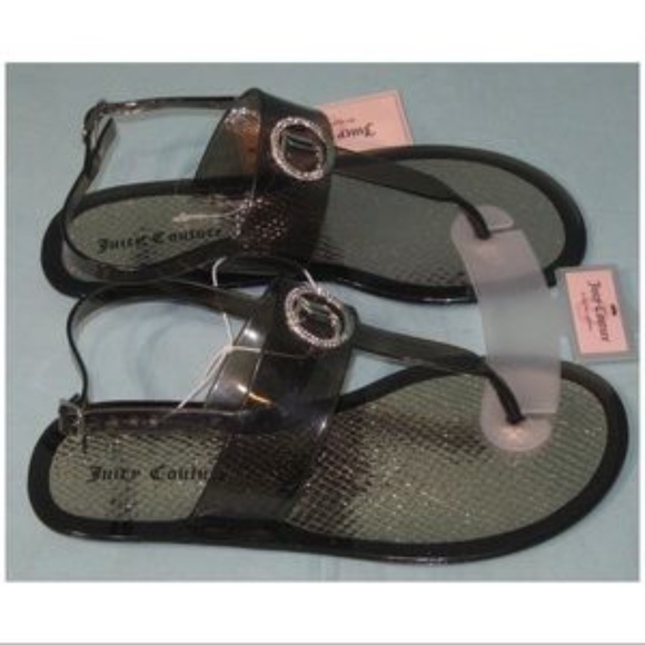 JUICY COUTURE Sandals T-Strap Jelly Crystal Logo Black Sizes M XL - Picture 4 of 7